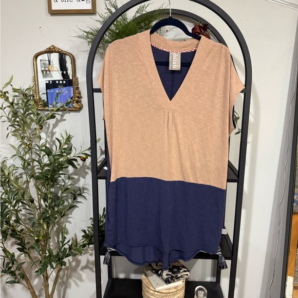 Dolan Left Coast Collection Womens Medium Navy Tan Tunic Dress size large - Picture 1 of 8